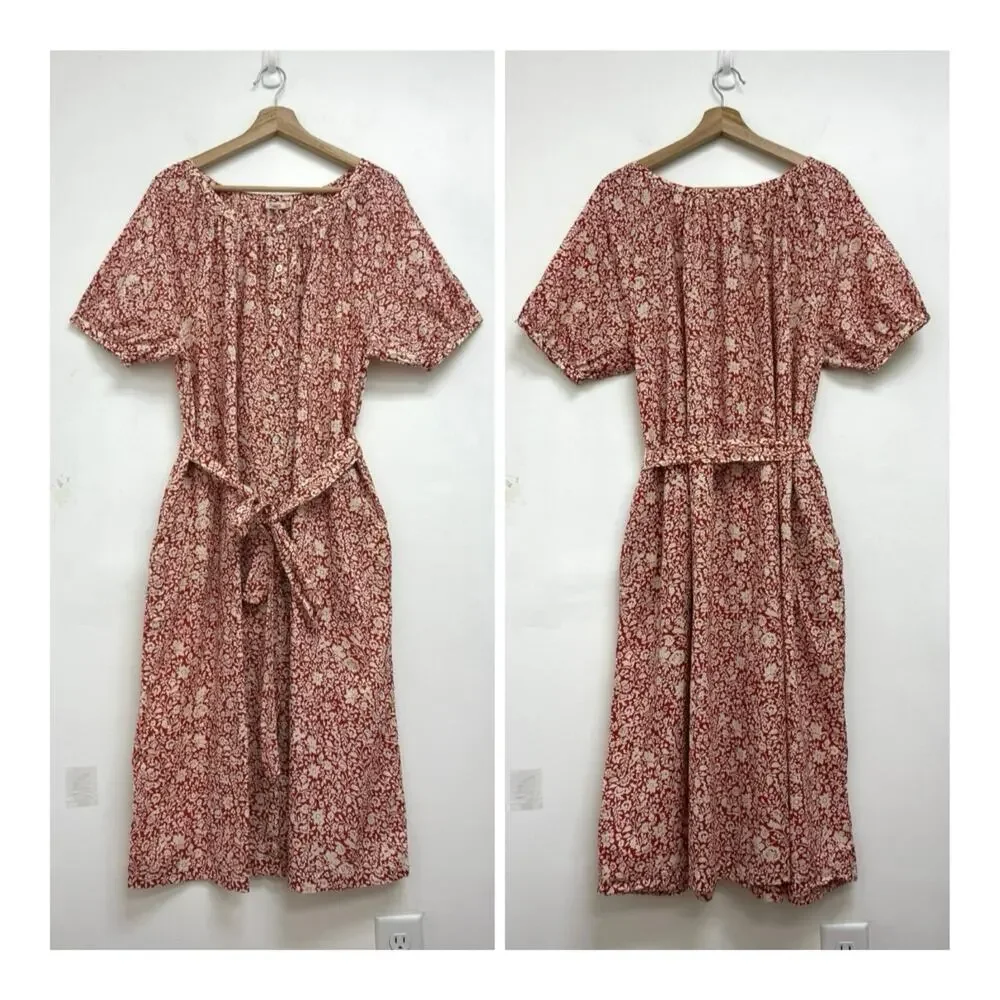 Faherty Carmel Floral Print Organic Cotton Midi Belted Flowy Shirtdress - Medium - Picture 15 of 15